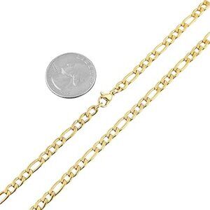 24K Real Gold Plated Figaro Chain Necklace for Men and Women